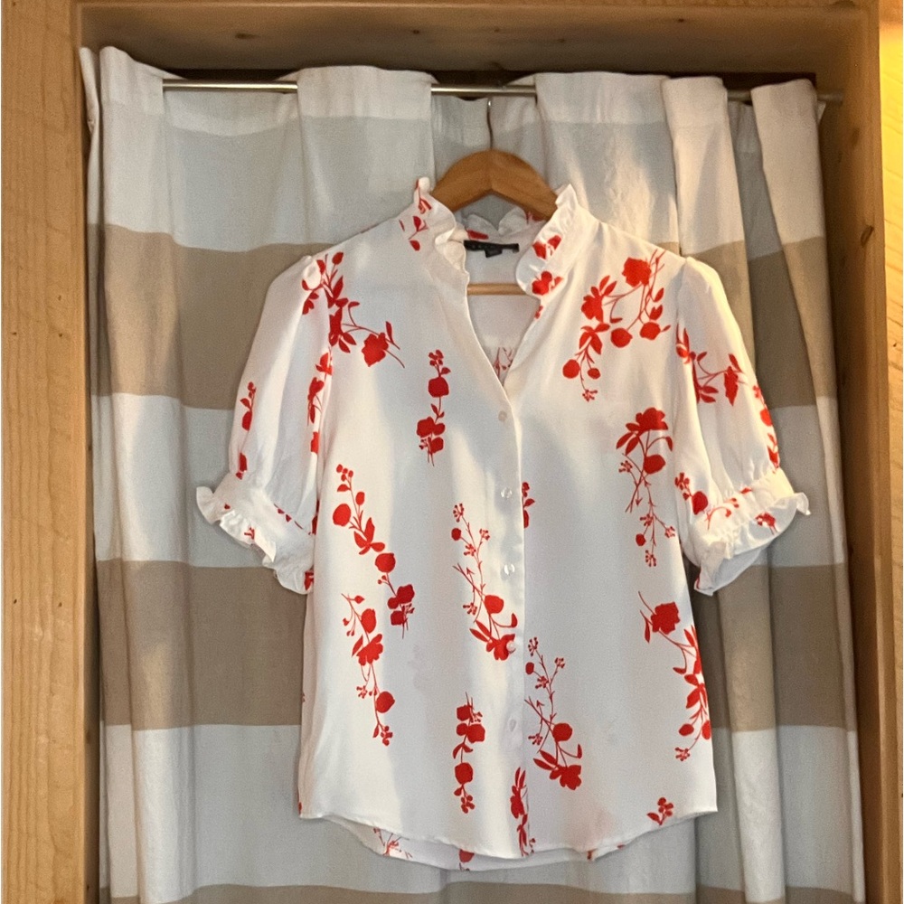 Ruffle Collar, Puff Sleeve Floral Blouse